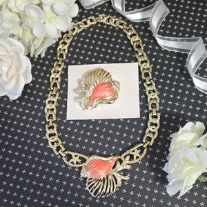 Vintage Gold and Pink Statement Necklace